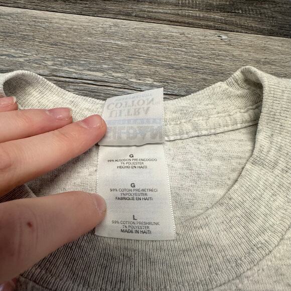 Vintage 90s Y2K Caution Radioactive Rontgen Rad Tech Humor Grey Mens L Funny Tee - Picture 6 of 10